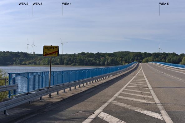 Diese Visualisierung stell den zukünftigen Windpark aus Sicht von der Delecker Brücke da. (© Statkraft)