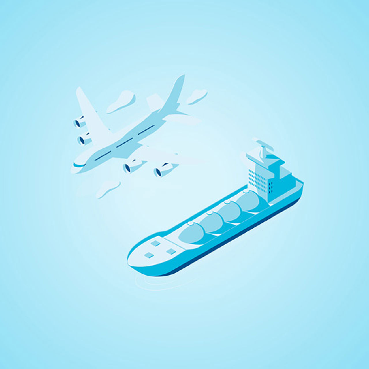 Abbildung von einem Schiff und einem Flugzeug