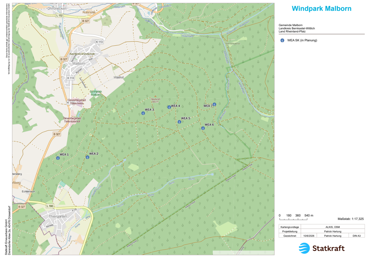 Lageplan Windparkprojekt Malborn