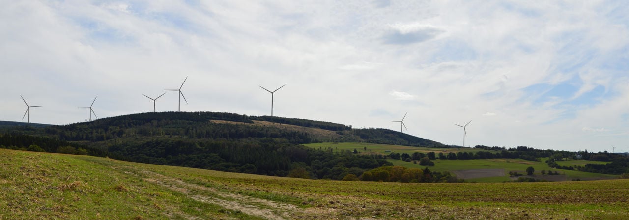 Eine Visualisierung des geplanten Windparks mit sieben Anlagen.