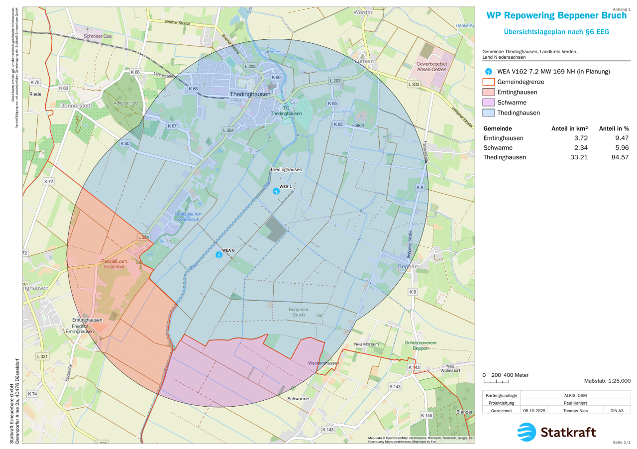 Lage des Repowering-Projektes Beppener Bruch