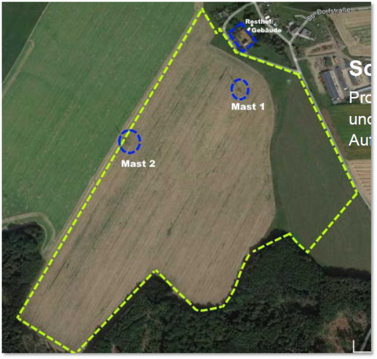Visualisierung mit Maststandorte vom Solarpark - Feld von oben