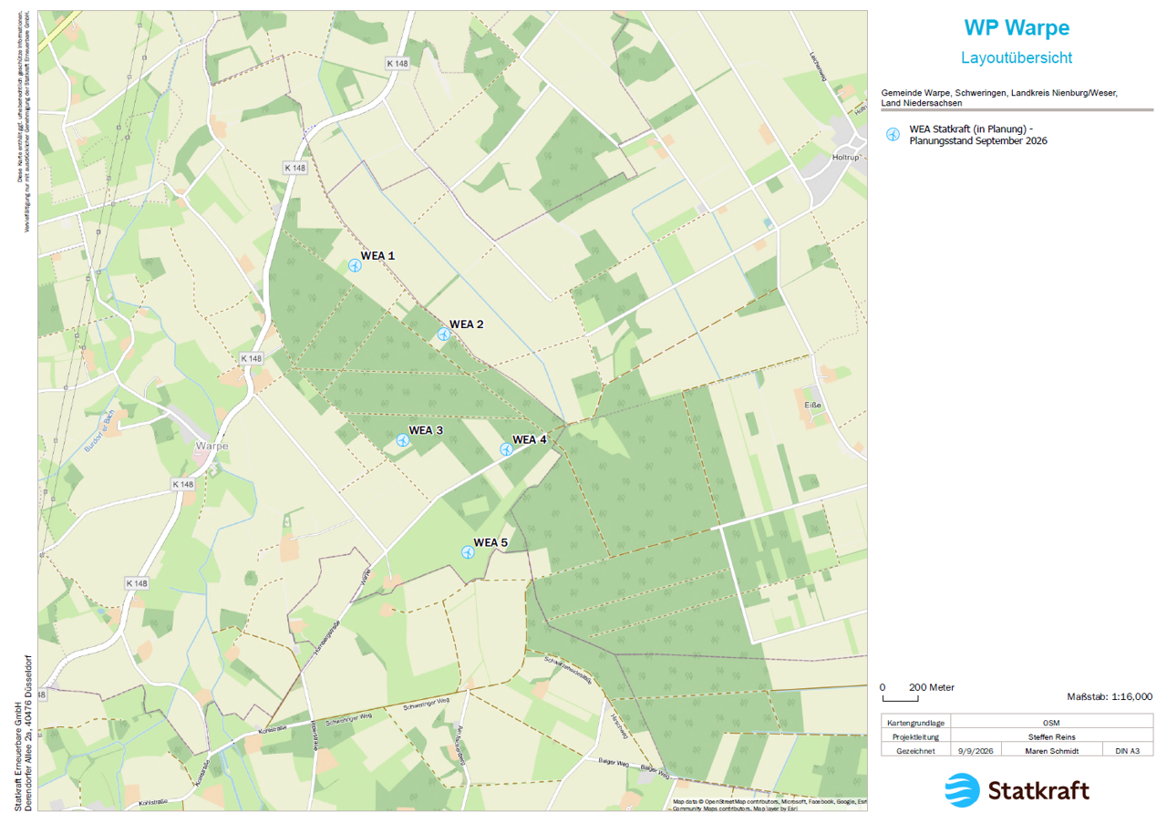 Layoutübersicht des Windparks Warpe