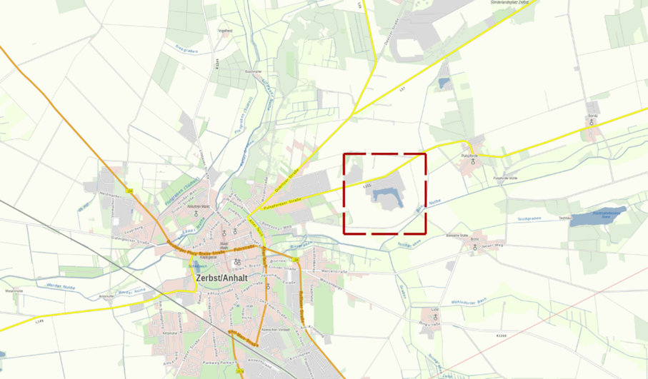 Der geplante Solarpark mit Speicher liegt &ouml;stlich des Stadtkerns von Zerbst/Anhalt