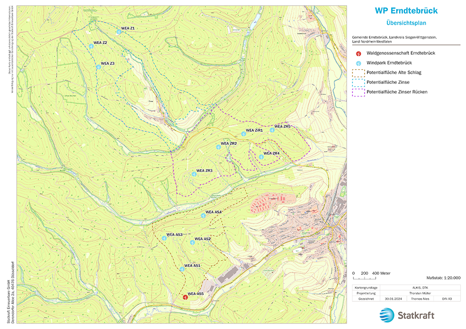 Lage des Windparks in der Waldgenossenschaft Erndtebrück