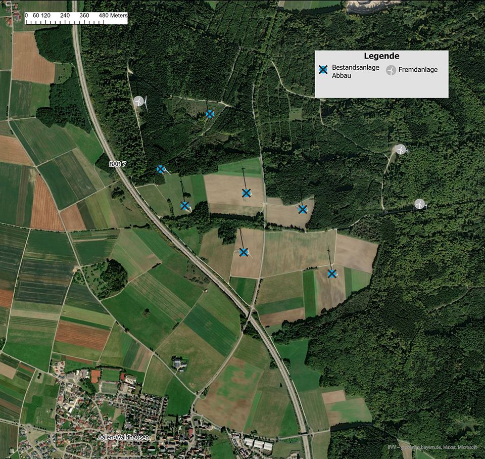 Lageplan für das repowering Projekt im Windpark Waldhausen