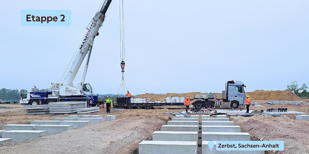 Das Fundament für den Batteriespeicher, nachdem es gegossen wurde aber noch mit der Holzverkleidung.